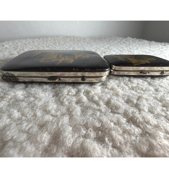 Vintage Japanese Cigarette Match Case Set Hand Painted Lacquer Gold 1950s - Picture 14 of 16